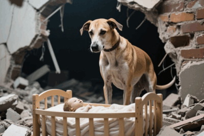 EL PERRO QUE GUARDÓ LA CUNA ENTRE ESCOMBROS