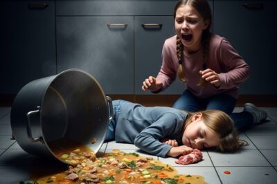 “Mi hermana se cayó al intentar agarrar un trozo de carne.”