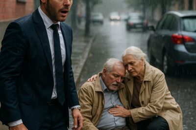 “El millonario se detuvo en shock al ver a una pareja de ancianos desplomada bajo la lluvia frente a su…”