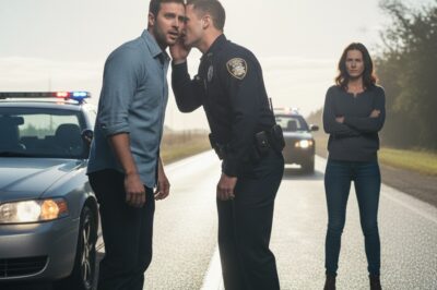 Mi esposa fue detenida por ir demasiado rápido. El agente miró su licencia, luego se inclinó hacia mí y susurró: “No vuelva a casa esta noche. Busque un lugar seguro.” Sentí que el mundo se detenía… 😲