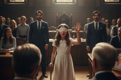 La niña ciega irrumpe en un tribunal y defiende a un magnate acusado de asesinar a su esposa, dejando al juez sin palabras
