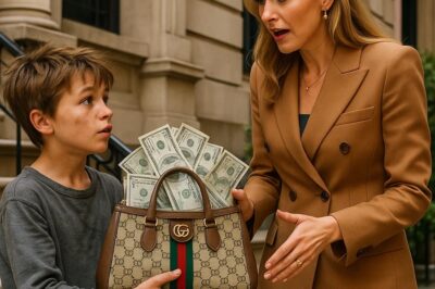 Una millonaria jamás imaginó quién tendría su bolso… Un niño huérfano halló una lujosa bolsa Gucci llena de dinero, pero en lugar de quedarse con ella decidió devolverla, sin saber que pertenecía a una de las mujeres más poderosas de la ciudad.