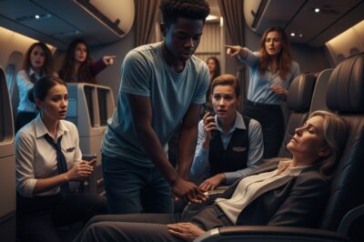 “La esposa del multimillonario se desplomó en un vuelo — La rápida reacción de un conserje adolescente le salvó la vida.”