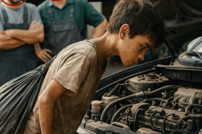 El prodigio imparable: cómo un niño de la calle hambriento arregló lo imposible y silenció a los críticos en un taller mecánico grasiento