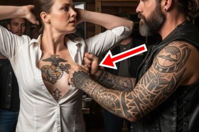 Un motociclista le rompió la camisa a la camarera — lo que vio dejó congelado a todo el bar.