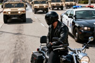 Los policías detienen en seco al motociclista negro equivocado — 5 minutos después, 50 Humvees llegan.