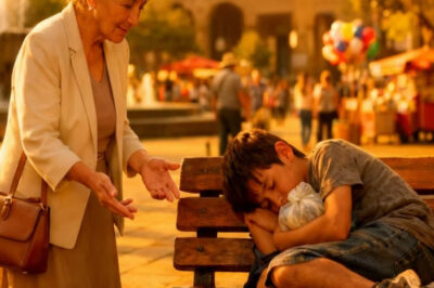 Abuela millonaria vio a un niño durmiendo en una banca de la plaza — y cambió su vida para siempre