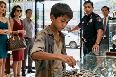 Un niño harapiento entró silenciosamente en la lujosa joyería y derramó miles de monedas frías sobre el vidrio reluciente. El guardia de seguridad estaba a punto de expulsarlo, pensando que la pobreza que cubría su cuerpo era una mancha frente a los clientes adinerados. Pero en ese instante, la gerente se detuvo… porque las palabras que el niño acababa de pronunciar dejaron a toda la sala en silencio.