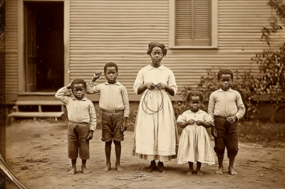 Esta foto muestra a niños esclavos jugando, pero los expertos vieron lo que había en el suelo.