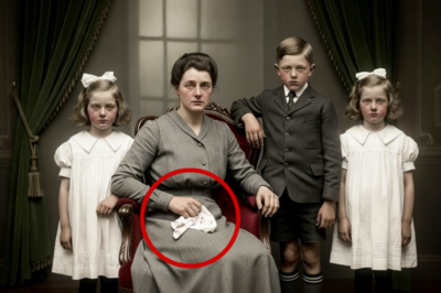 Esta foto de estudio de 1918 parece inofensiva — hasta que notas lo que la madre oculta en su mano