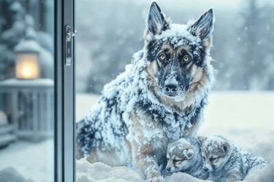 Un pastor alemán se quedó paralizado con dos cachorros. Lo que el hombre decidió hacer al abrir la..