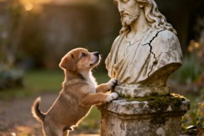 Un cachorro pidió ayuda ante la estatua de Jesús. El mundo nunca olvidará lo que sucedió después…