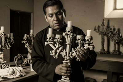 Cuando un sacerdote en Tlaxcala limpió los candelabros, notó que estaban hechos con huesos pulidos