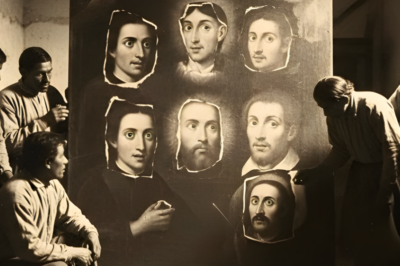 Cuando restauraron una pintura en el convento de Puebla , descubrieron rostros que no eran de santos