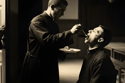 Cuando una monja abría el refectorio, vio al padre dándole de comer en la boca a otro sacerdote