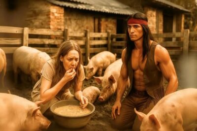 Apache Solitario Encuentra a Una Virgen Hambrienta Comiendo Comida de Los Cerdos