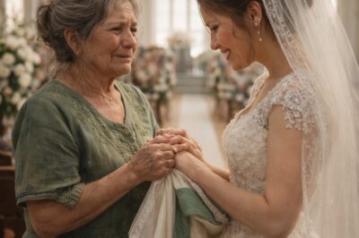 I WAS GOING TO HIDE IN THE BACK OF MY SON’S WEDDING BECAUSE MY DRESS WAS OLD—BUT WHEN MY DAUGHTER-IN-LAW SAW THE GREEN FABRIC, SHE STOPPED THE CEREMONY… AND BY THE END, THE WHOLE CHURCH WAS IN TEARS
