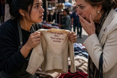 La señora me regalaba ropa usada creyendo que me hacía un favor, pero cuando me vio vendiéndola en el mercadillo y reconoció un viejo jersey infantil con un nombre bordado por dentro, se quedó pálida… porque aquella prenda no era de ninguna sobrina, sino de una niña desaparecida hacía años