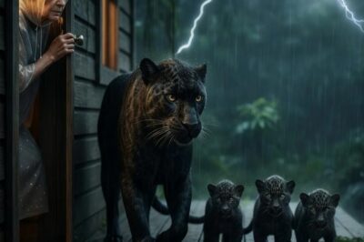 Una pantera llamó a la puerta con sus crías… la tormenta no era el verdadero peligro…